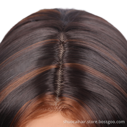 Wholesale Women Ombre Color Short 34 Inch Hair Bone Perruque Bob Straight Wig Hair High Quality Synthetic Hair None Lace Wigs